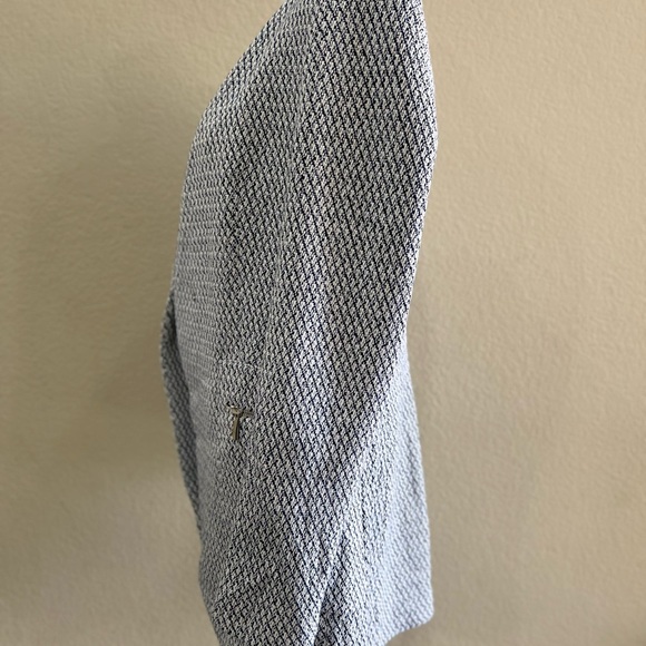 ZARA NAVY & ECRU LONG JACQUARD BLAZER JACKET WITH ZIPPED POCKETS SZ M CAREER EUC - Picture 10 of 16